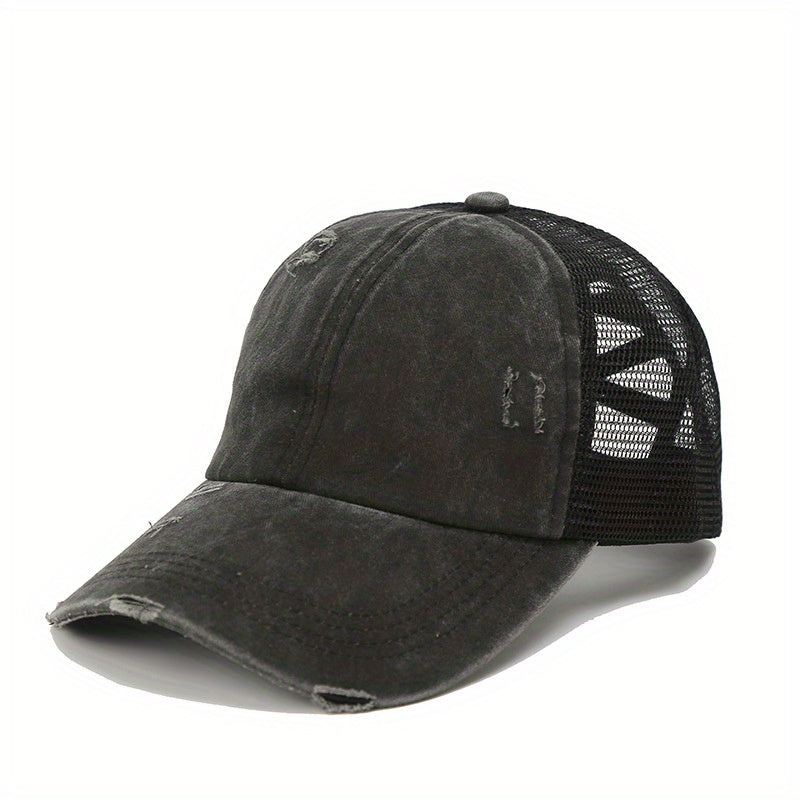 Ripped Trucker Hat Distressed Baseball Cap Mesh Sunshade Dad Hat