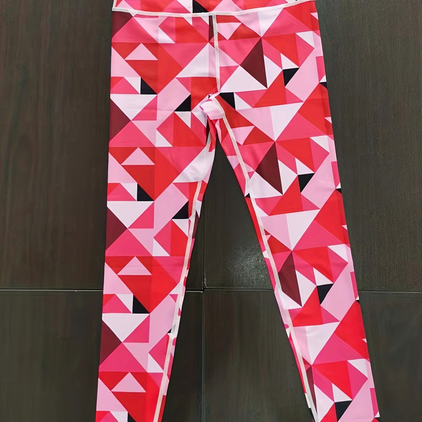 Red Geometric Print High Waist Tight Pants Sports Fitness Yoga Leggings