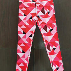 Red Geometric Print High Waist Tight Pants Sports Fitness Yoga Leggings