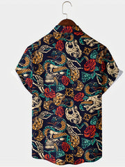 Men's Rose & Skull Print Hawaiian Shirt