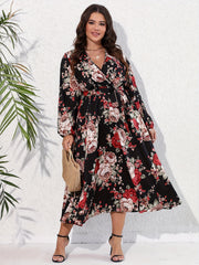 Casual Dress Women's Plus Floral Print Lantern Sleeve Dress
