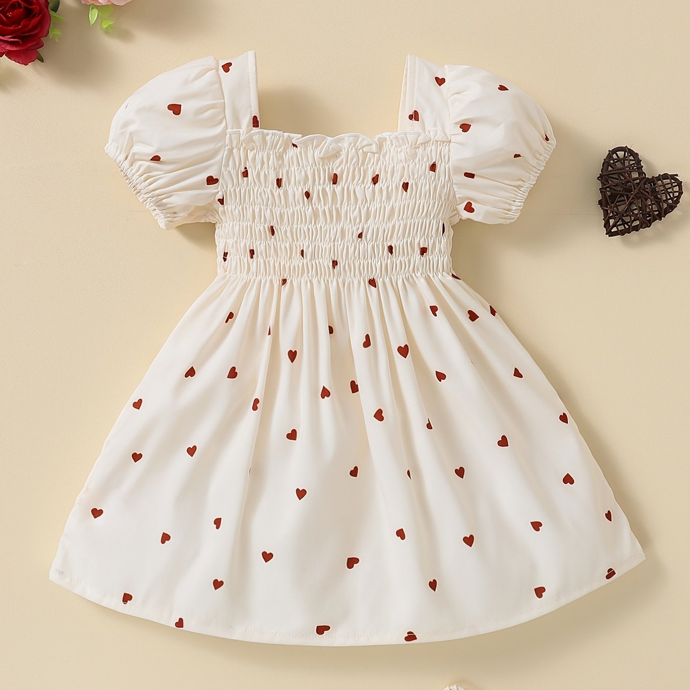 Girls Puffy Sleeve Heart Graphic Tutu Dress
