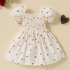 Girls Puffy Sleeve Heart Graphic Tutu Dress