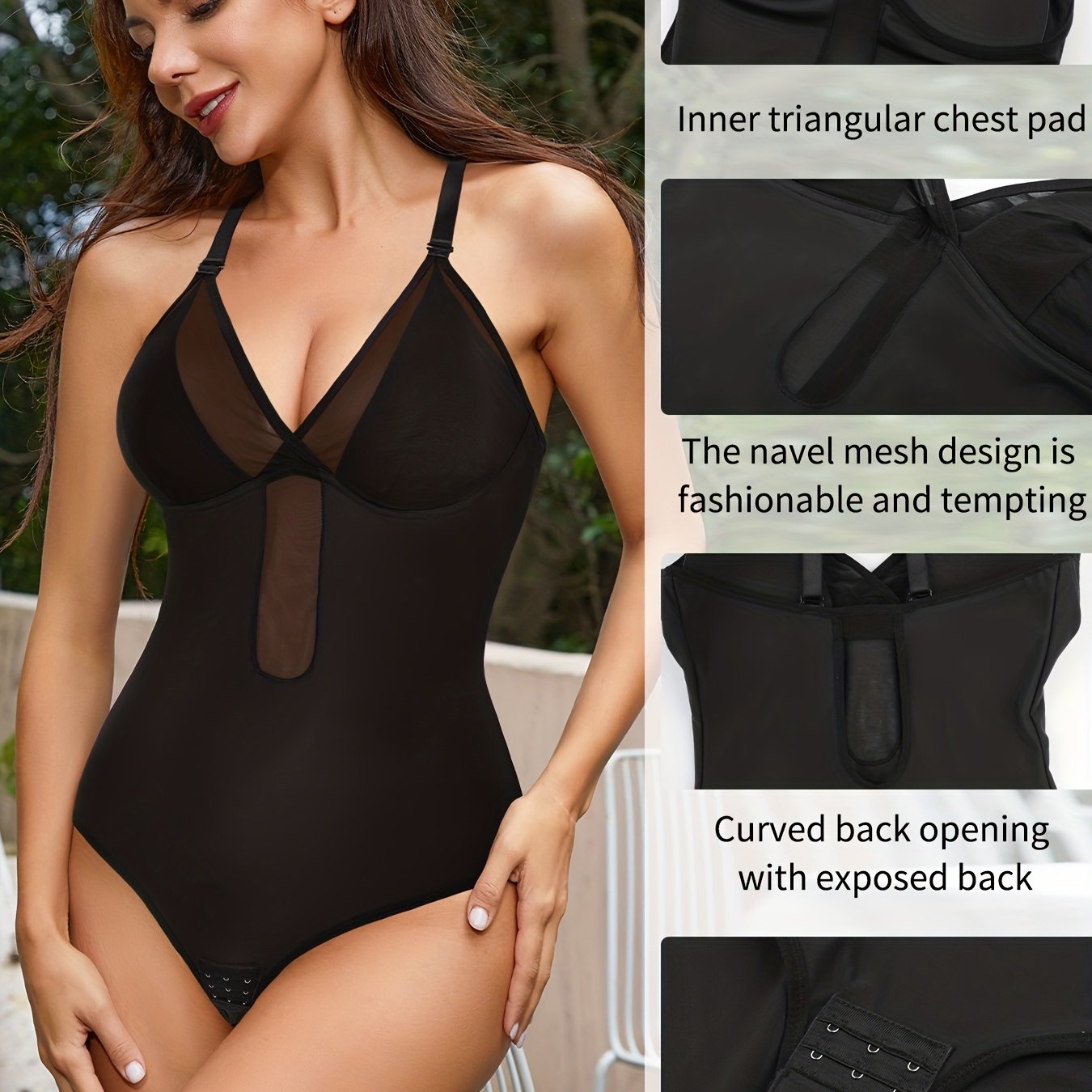 Deep V Mesh Slimmer Bodysuit Sleeveless Tummy Control Body Shaper