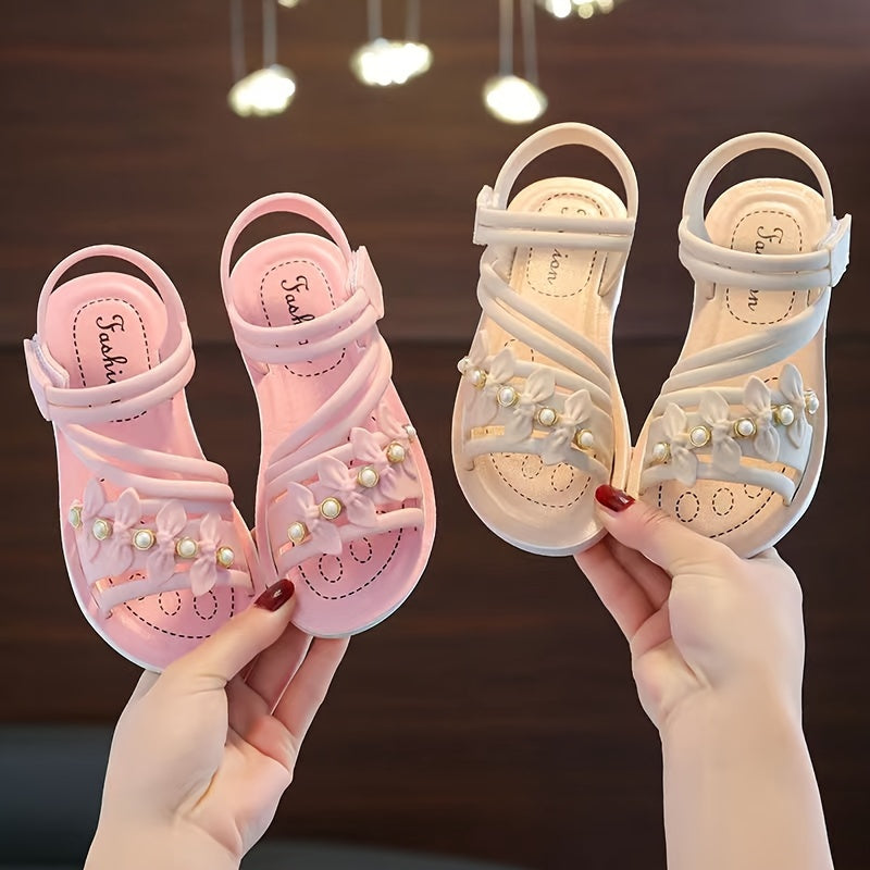 JIAGEYA Flower Decor Open Toe Sandals Lightweight Wear resistant Sandals Girls