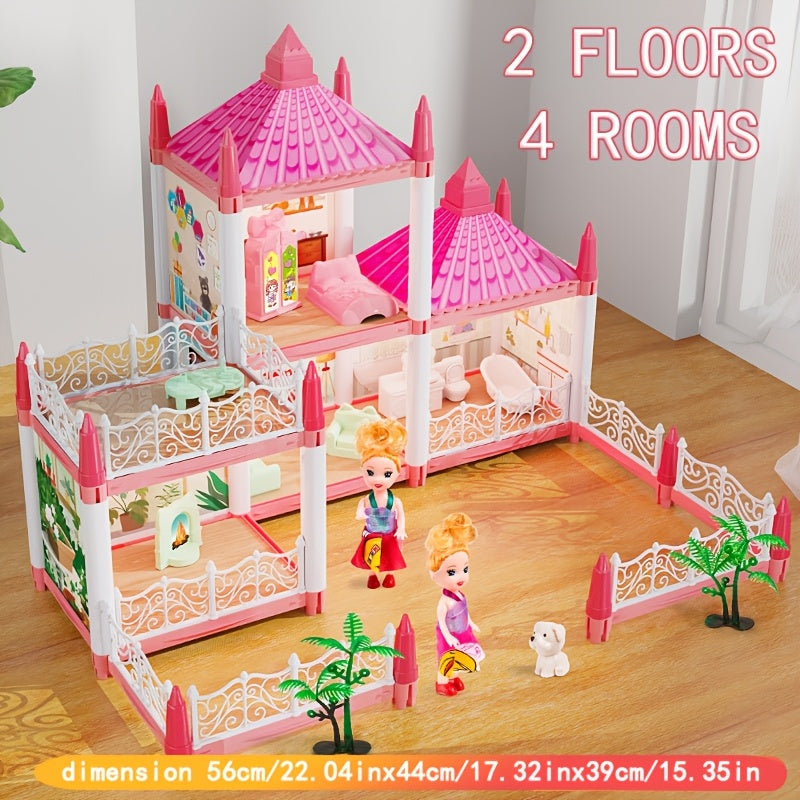 4 Floor Princess Playhouse Dollhouse w/ 11 Rooms Pretend Play Toy