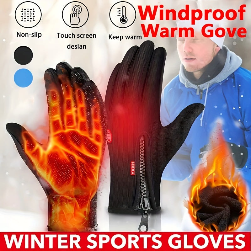 Winter Warm Gloves With Zipper Waterproof Touch Screen Windproof Gloves