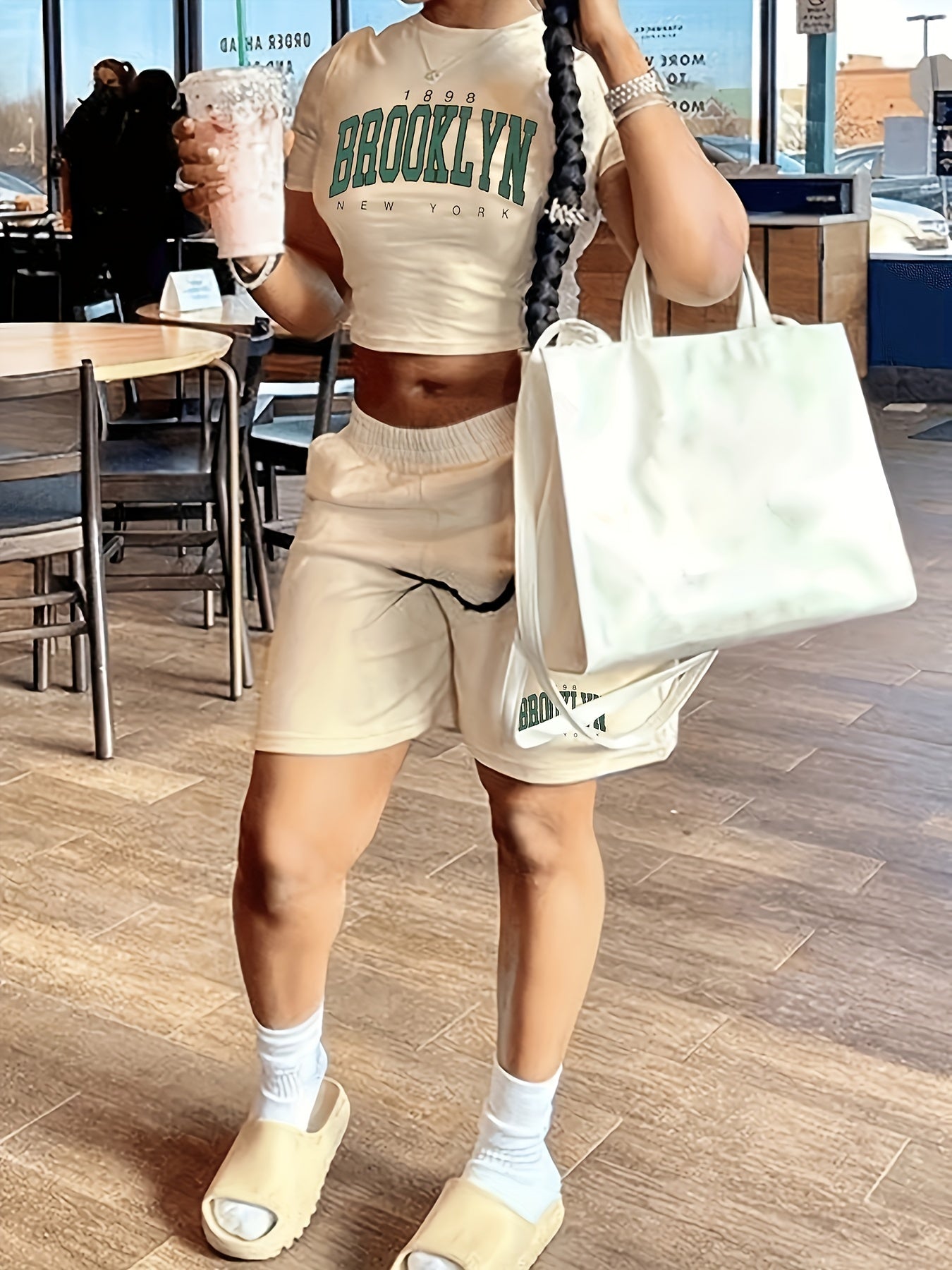 Casual Two Piece Set Crew Neck Tee & Shorts Outfit