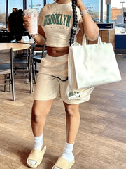 Casual Two Piece Set Crew Neck Tee & Shorts Outfit