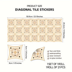 Bohemian Pattern Tile Diagonal Line Sticker Self adhesive Waterproof