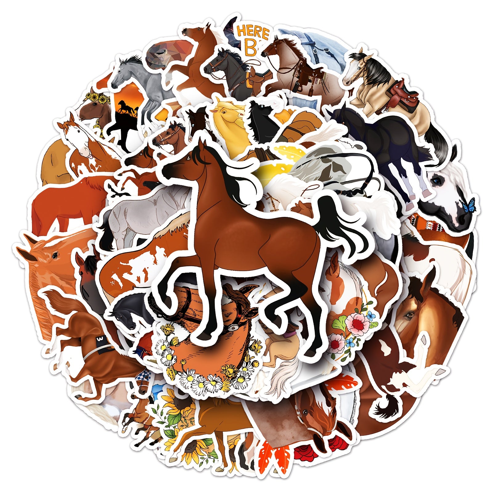 50 Horse Stickers Waterproof Decals for Water Bottles Laptops Phones