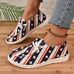Women's Striped & Star Loafers Slip On Canvas Shoes