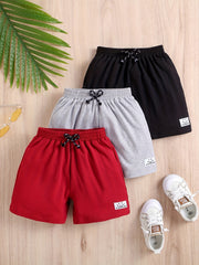 3pcs Smiling & A GOOD Letter Print Boys Comfortable Shorts