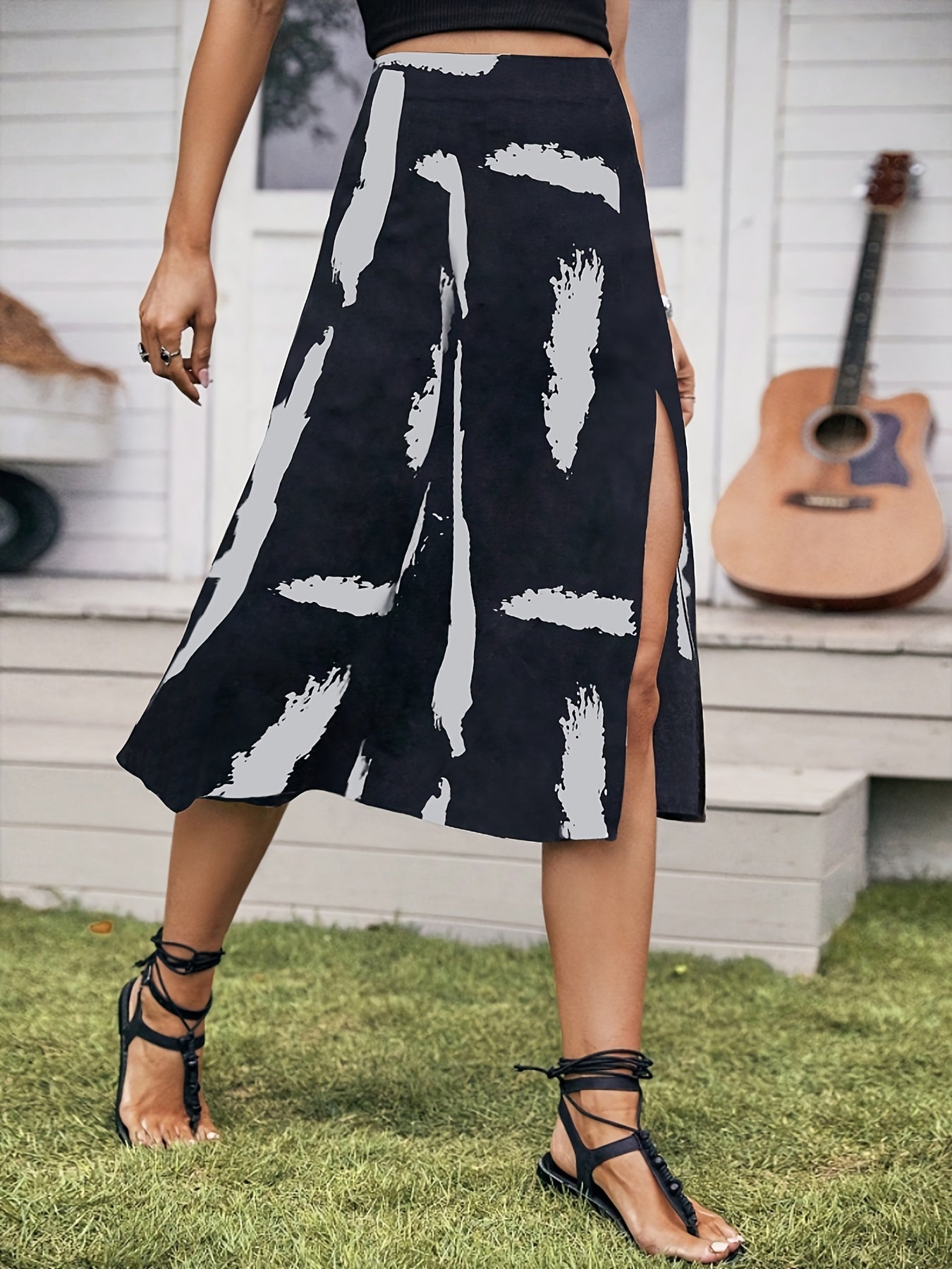 High Waist Split Skirt Casual Midi Skirt for Women
