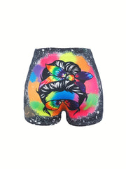 Graphic Print Skinny Shorts Casual Shorts For Spring & Summer Women's Clothing
