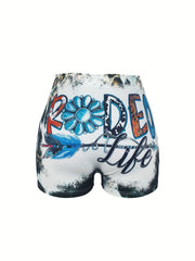 Rodeo Life Print Skinny Shorts for Women