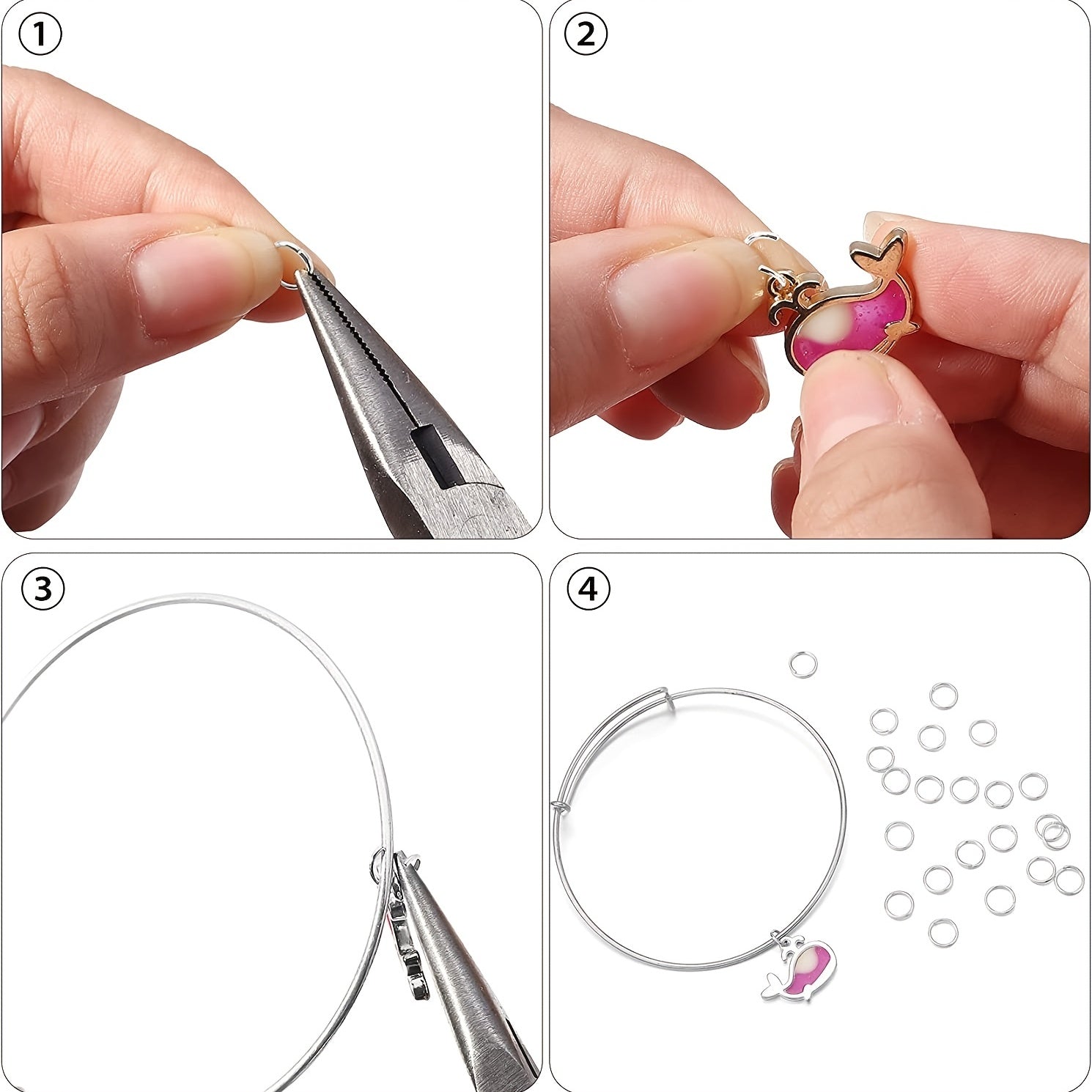 1010pcs Jump Rings Jewelry Making Mix 6 Sizes Split Ring With Tool