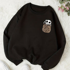 Leopard Skull Print Pullover Sweatshirt Casual Long Sleeve Crew Neck Sweatshirt