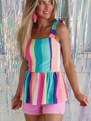 Striped Peplum Tank Top Casual Summer & Spring Women's Clothing