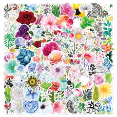 100 Flower Stickers Pack Vinyl Decals Hydroflask Laptop Scrapbooking