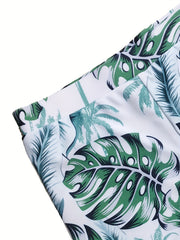 Boys Leaf Print Swim Trunks Quick Dry Beach Vacation Kids Clothes