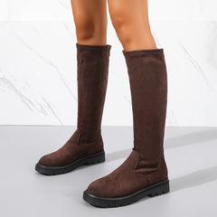 Women's Stretch Knee High Boots Solid Round Toe Pull On Long Boots Comfort