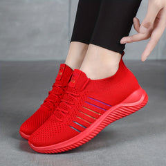 Women's Striped Running Shoes Lace Up Breathable Casual Sneakers