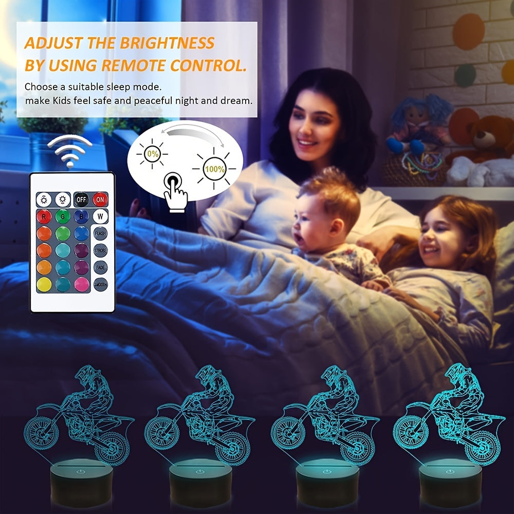 Dirt Bike Night Light 3D Illusion LED Light Kids Room Decor Lamp