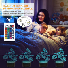 Dirt Bike Night Light 3D Illusion LED Light Kids Room Decor Lamp