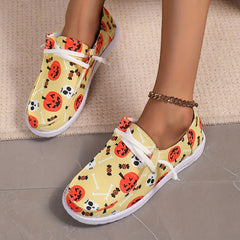 Scary Pumpkin Pattern Slip On Sneakers Lightweight Comfortable Boat Shoes