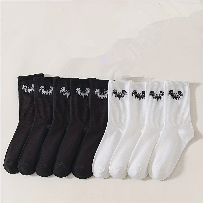 10 Pairs Bat Print Socks Women's Mid Tube Stockings & Hosiery