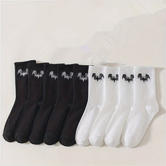 10 Pairs Bat Print Socks Women's Mid Tube Stockings & Hosiery