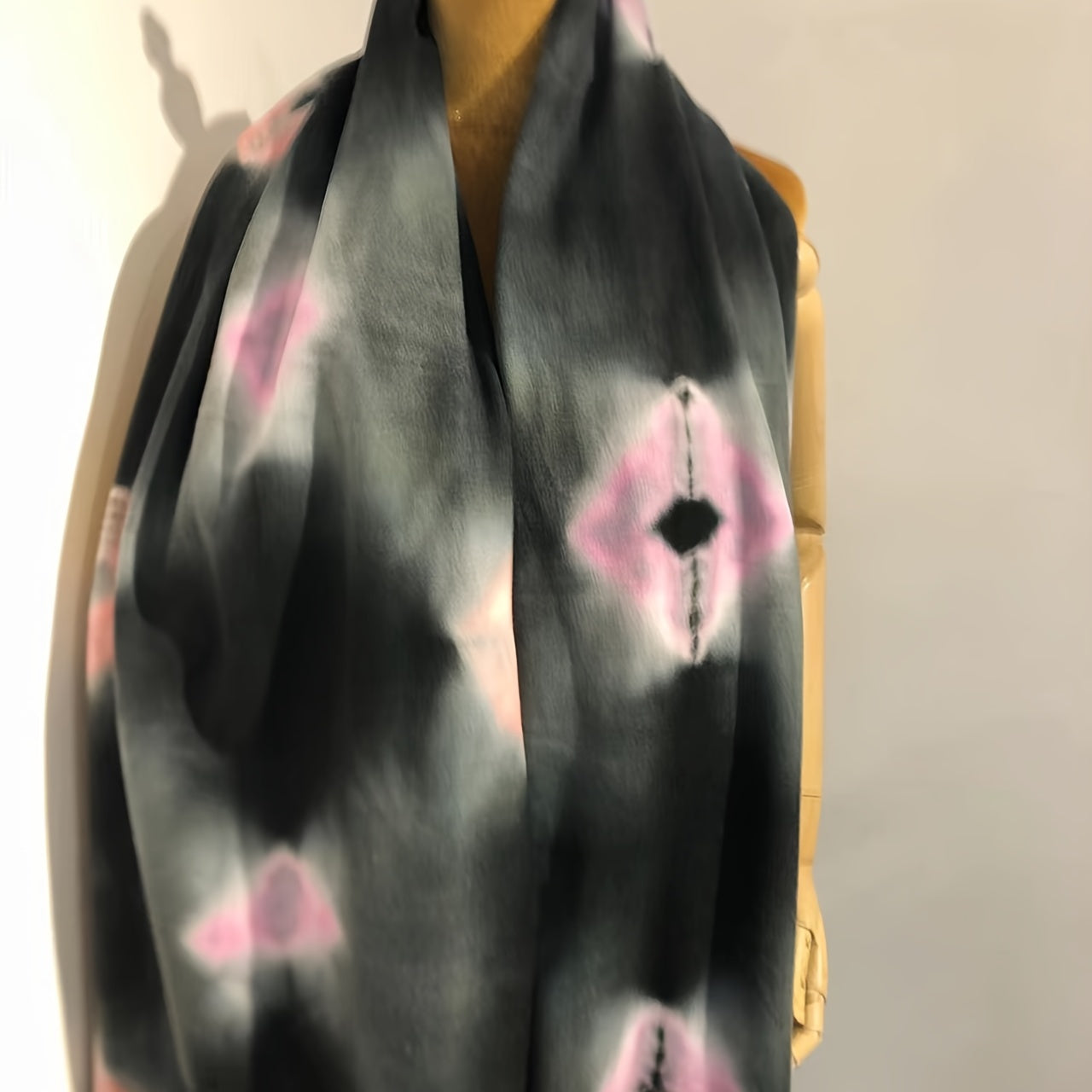 Pink Tie Dye Flower Tassel Shawl Cashmere Warm Wrap Windproof