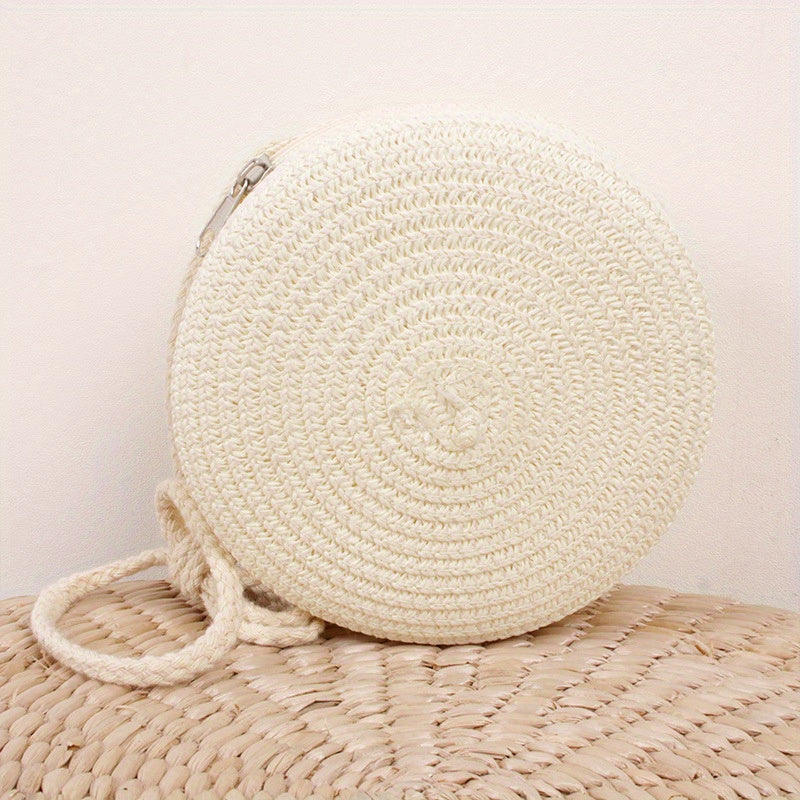 Kids Woven Round Crossbody Bag Straw Coin Purse Travel Shoulder Bag