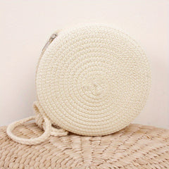 Kids Woven Round Crossbody Bag Straw Coin Purse Travel Shoulder Bag