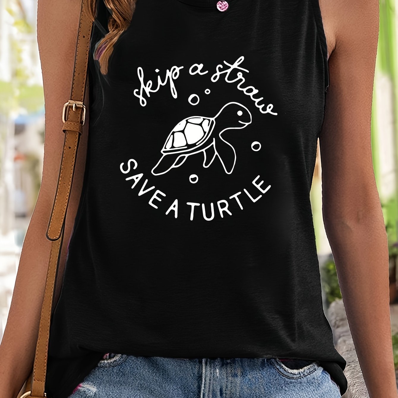 Turtle & Letter Pattern Stretchy Sports Vest Sleeveless Top