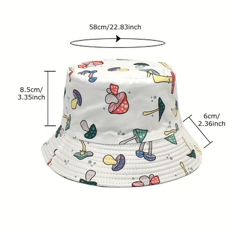 Mushroom Print Reversible Bucket Hat Fisherman Cap Sun Hats