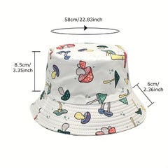 Mushroom Print Reversible Bucket Hat Fisherman Cap Sun Hats