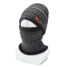 Men's Winter Hat Neck Warmer Set Knitted Beanie Cycling Ear Protection Pullover