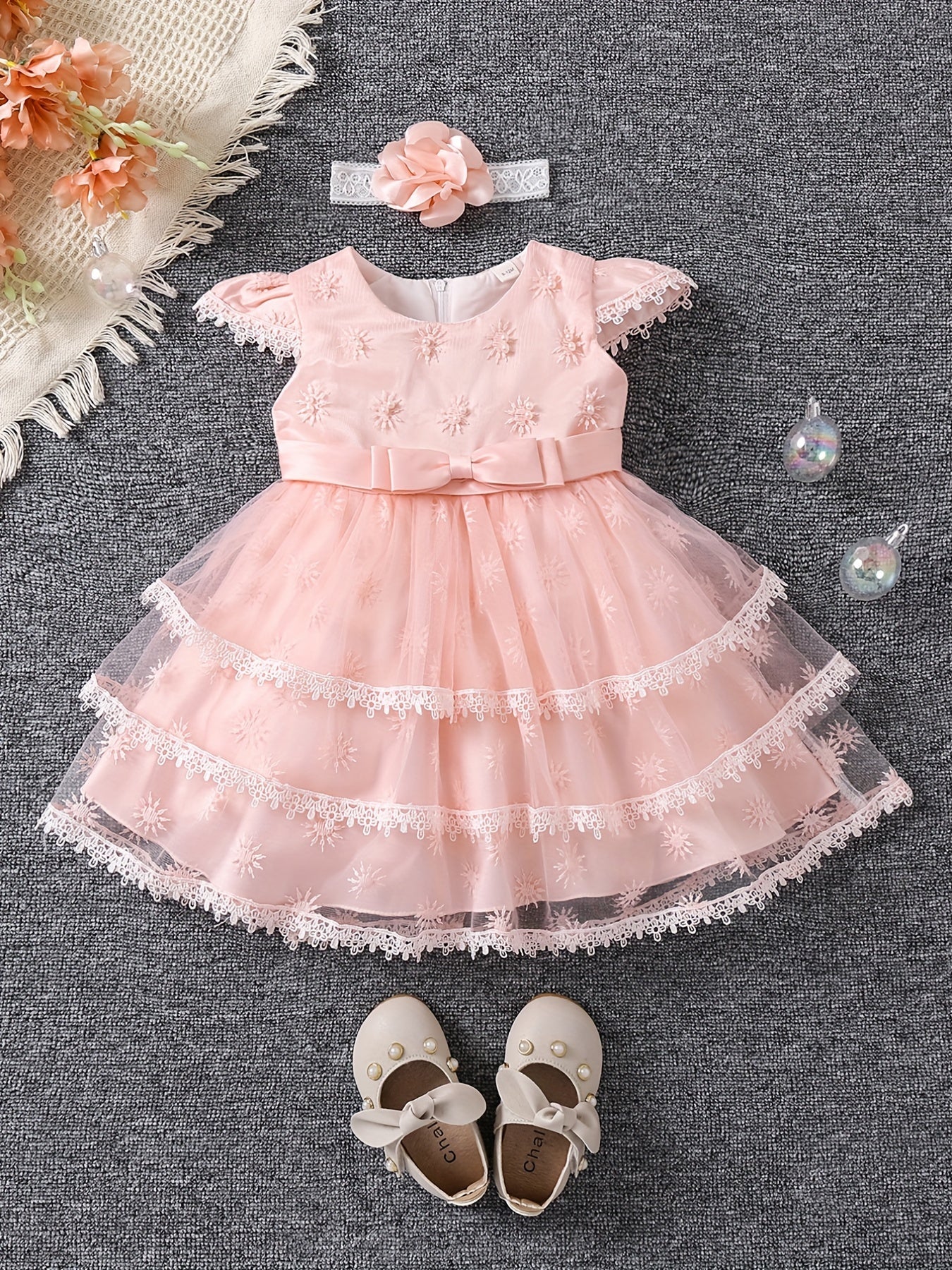 Baby Girl Casual Dress Fluter Sleeve Layered Belted Tutu Dress