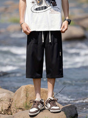 Men's Comfy Drawstring Long Shorts Zipper Pocket Summer Outdoor