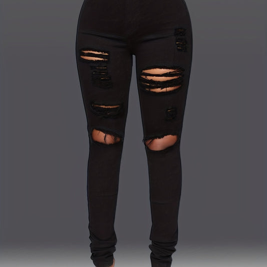 Distressed High Waist Skinny Jeans High Stretch Denim Pants