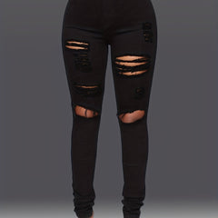Distressed High Waist Skinny Jeans High Stretch Denim Pants