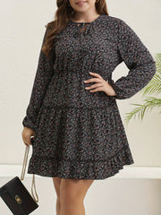 Boho Dress Women's Plus Ditsy Floral Lantern Sleeve Smock Dress
