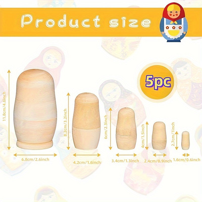 5pcs DIY Hand painted Wooden Nesting Dolls Set