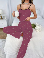 Heart Print Pajama Set Cami Top & Pants