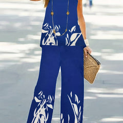 Floral Print Two Piece Set Tank Top & Wide Leg Pants Outfit