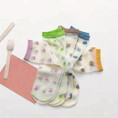5 Pairs Fruit Floral Mesh Socks Sheer Mid Tube Stockings