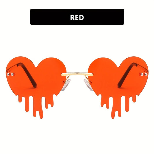 Rimless Heart Tears Sunglasses Y2K Metal Eye Glasses