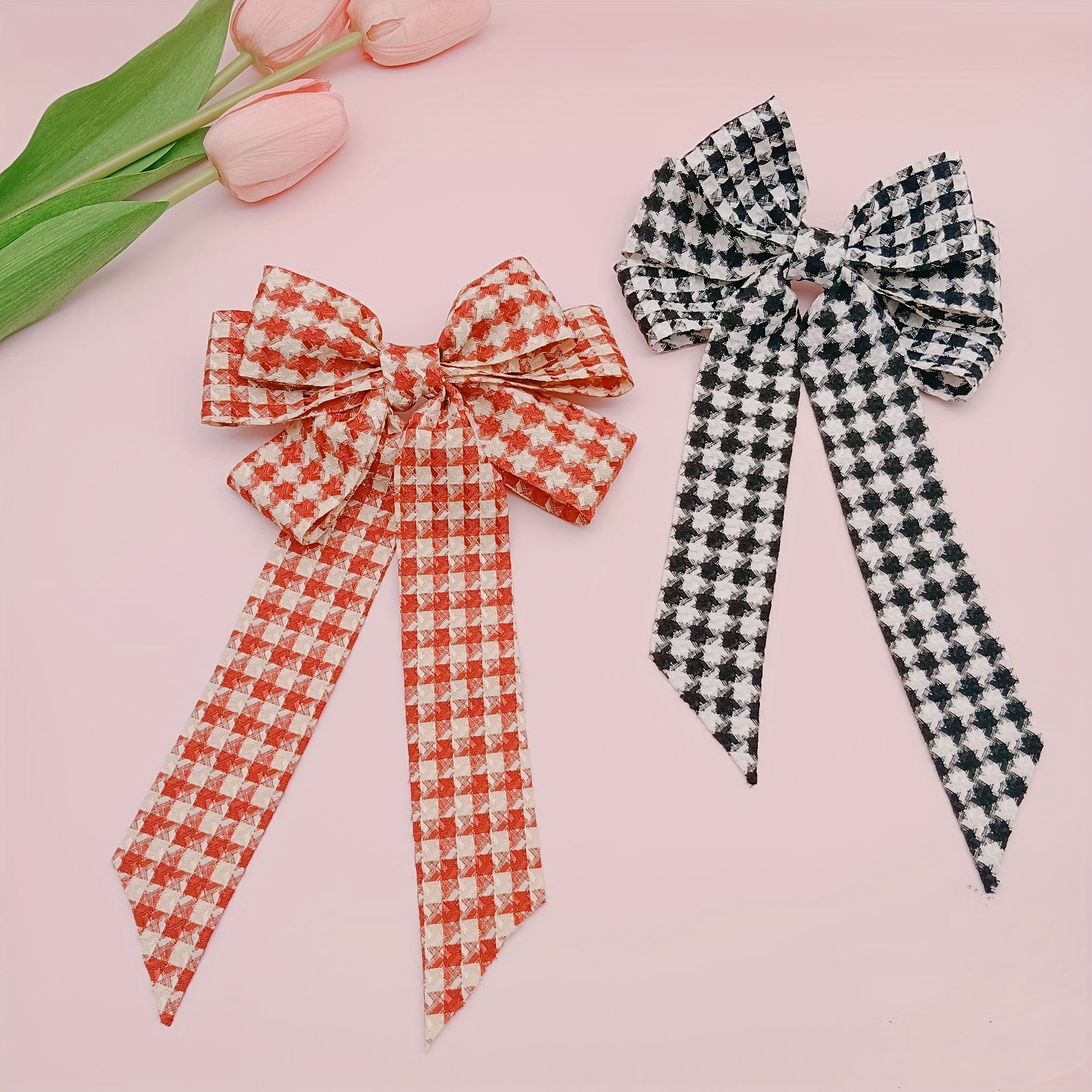 Plaid Streamer Bow Hair Clip Embroidery Sweet Headwear